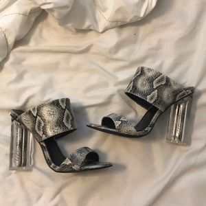 Cape Robbin Faux Snake Skin Clear Chunky Heels
